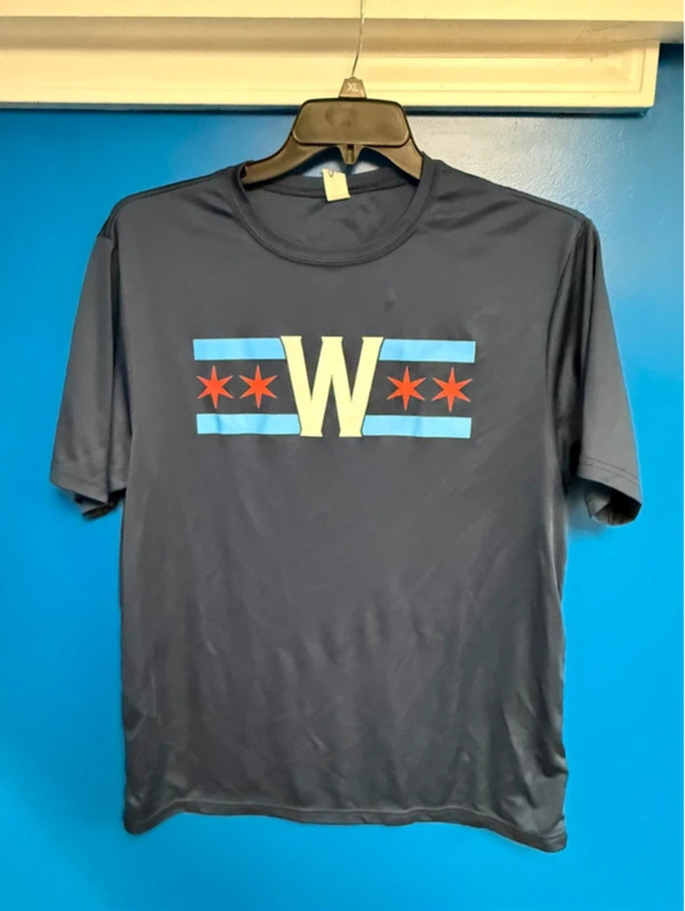 Chicago Flag Win Flag W Shirt Mens L Performance Tee Dark Grey A4